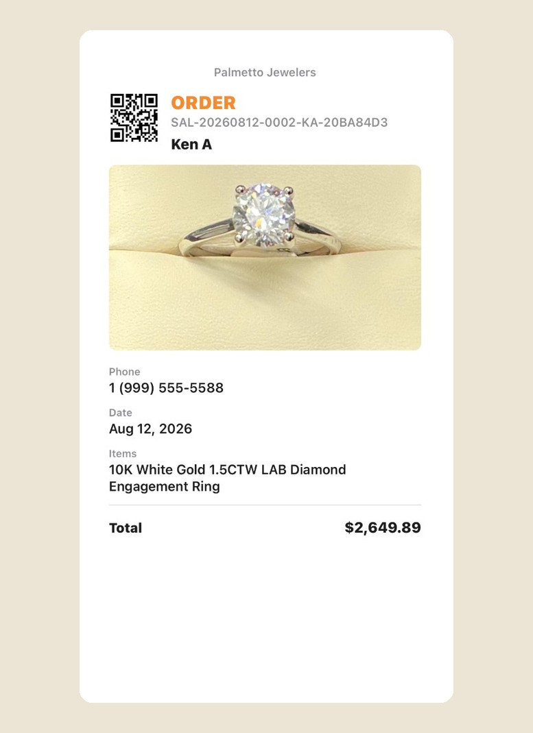 Sample Jewelers Flow AirPrint order envelope insert with the piece photo