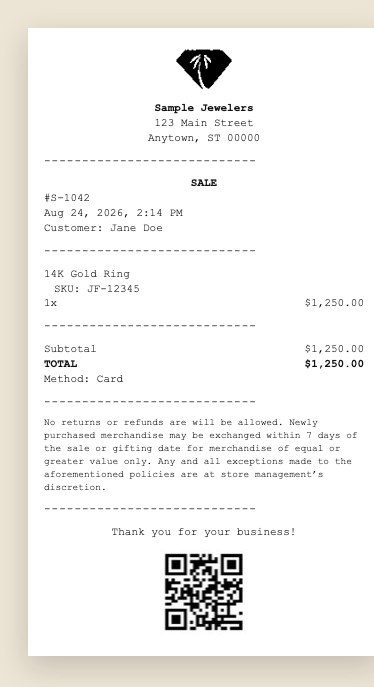 Sample Jewelers Flow 80 mm thermal sale receipt