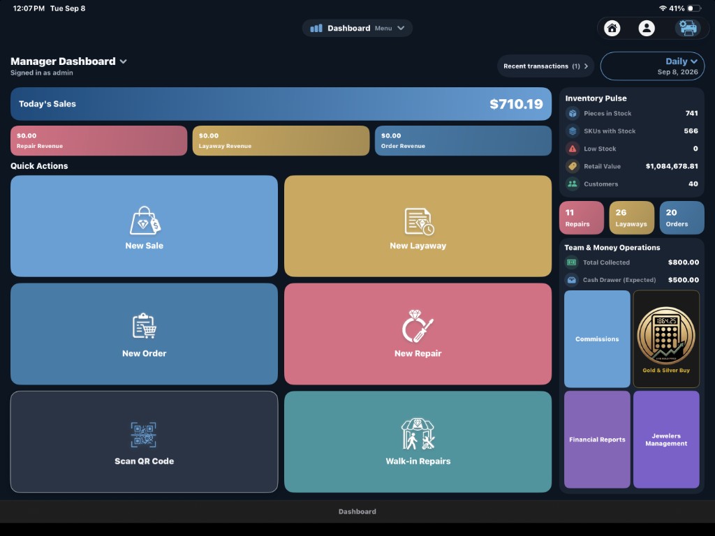 Manager Dashboard on iPad