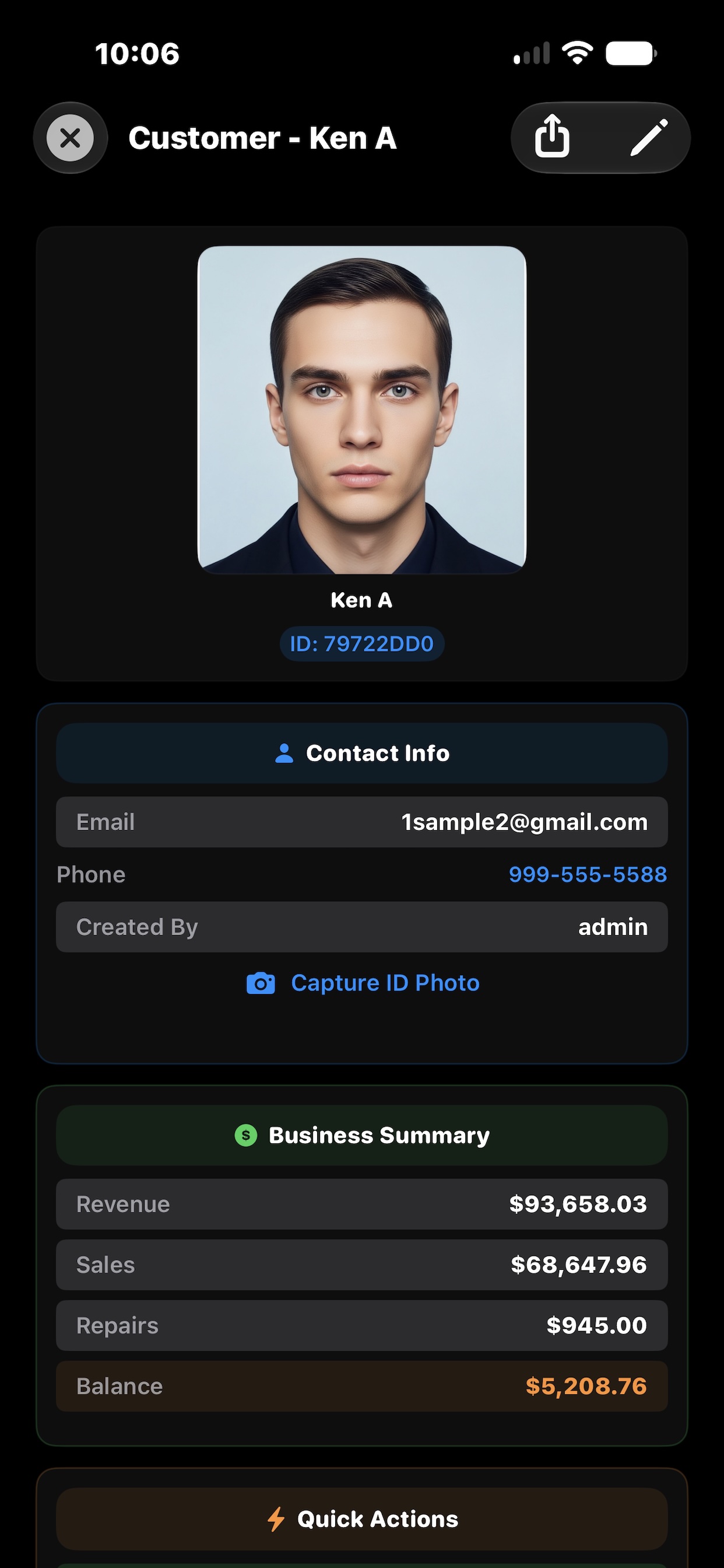 Customer details on iPhone