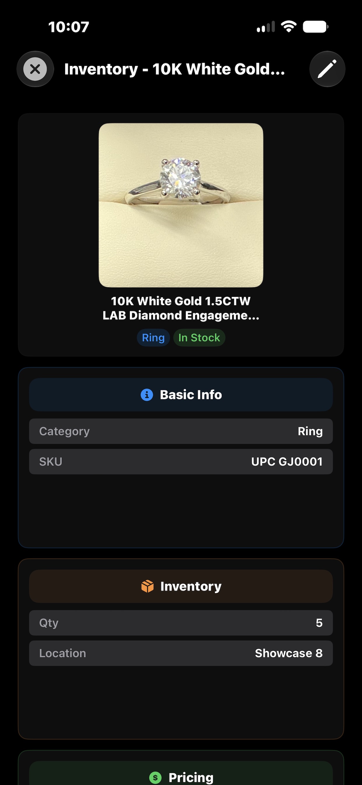 Item details on iPhone